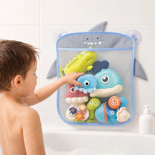 Saco Organizador Brinquedos Banho Bebê Ventosa Porta Treco Cinza
