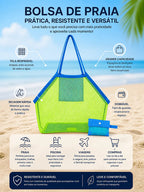 Bolsa De Praia Tela Grande Porta Brinquedos Dobrável Prática Verde-limão Lisa Azul - imagem 8