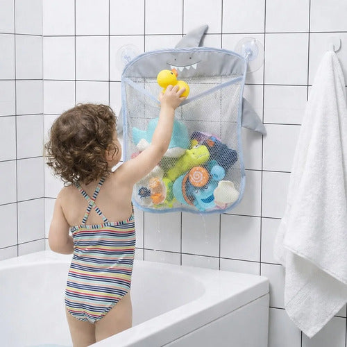 Saco Organizador Brinquedos Banho Bebê Ventosa Porta Treco Cinza - imagem 5