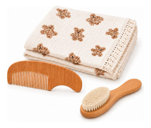 Kit Presente Maternidade Recém Nascido Manta Escova Premium Bege