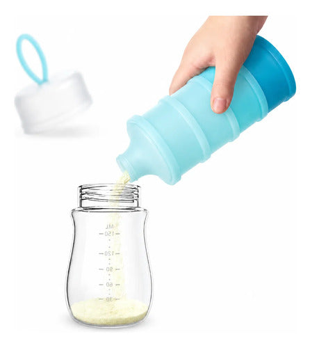 Dispensador Fórmula Porta Leite Pó Bebê Divisórias Portátil Azul-celeste