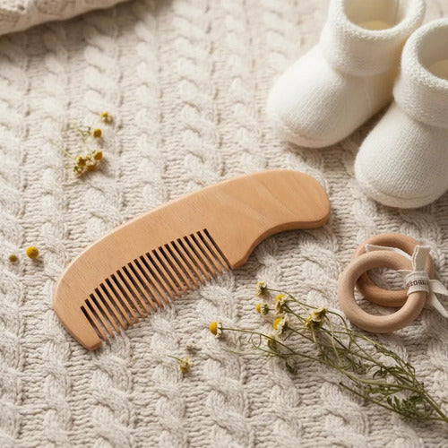 Pente Bebê Mini Madeira Natural Sustentável Anti Frizz Bolsa Bambu - imagem 6