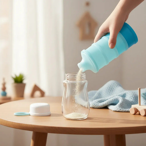 Dispensador Fórmula Porta Leite Pó Bebê Divisórias Portátil Azul-celeste - imagem 6