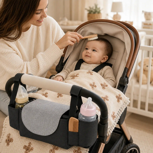 Kit Passeio Bebê Organizado Bolsa Manta Escova Pente Premium Preto - imagem 2