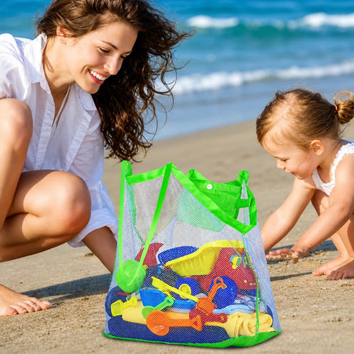 Bolsa De Praia Tela Grande Porta Brinquedos Dobrável Prática Verde-limão Lisa Azul - imagem 7