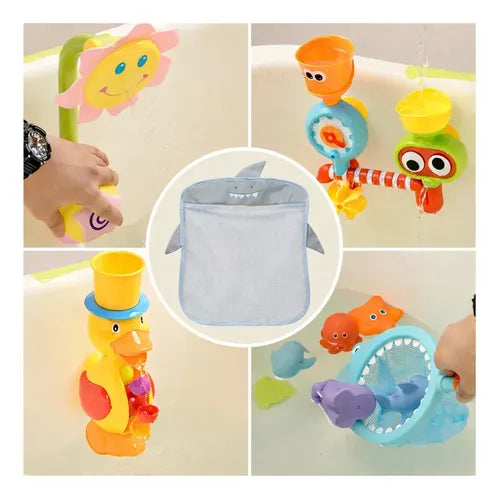 Saco Organizador Brinquedos Banho Bebê Ventosa Porta Treco Cinza - imagem 4