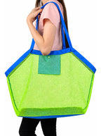 Bolsa De Praia Tela Grande Porta Brinquedos Dobrável Prática Verde-limão Lisa Azul - imagem 3