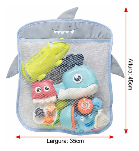 Saco Organizador Brinquedos Banho Bebê Ventosa Porta Treco Cinza - imagem 3