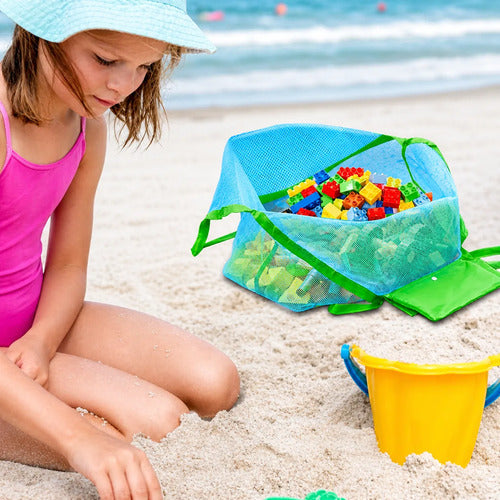 Bolsa De Praia Tela Grande Porta Brinquedos Dobrável Prática Verde-limão Lisa Azul - imagem 5