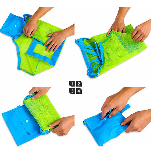 Bolsa De Praia Tela Grande Porta Brinquedos Dobrável Prática Verde-limão Lisa Azul - imagem 4