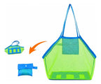 Bolsa De Praia Tela Grande Porta Brinquedos Dobrável Prática Verde-limão Lisa Azul - imagem 2