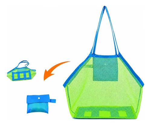 Bolsa De Praia Tela Grande Porta Brinquedos Dobrável Prática Verde-limão Lisa Azul - imagem 2