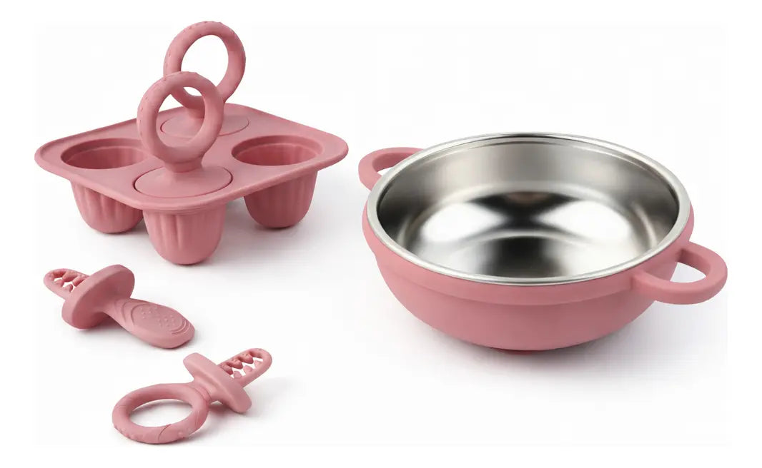 Kit Tigela Inox + Forminha Picolé Silicone Bpa Free Infantil