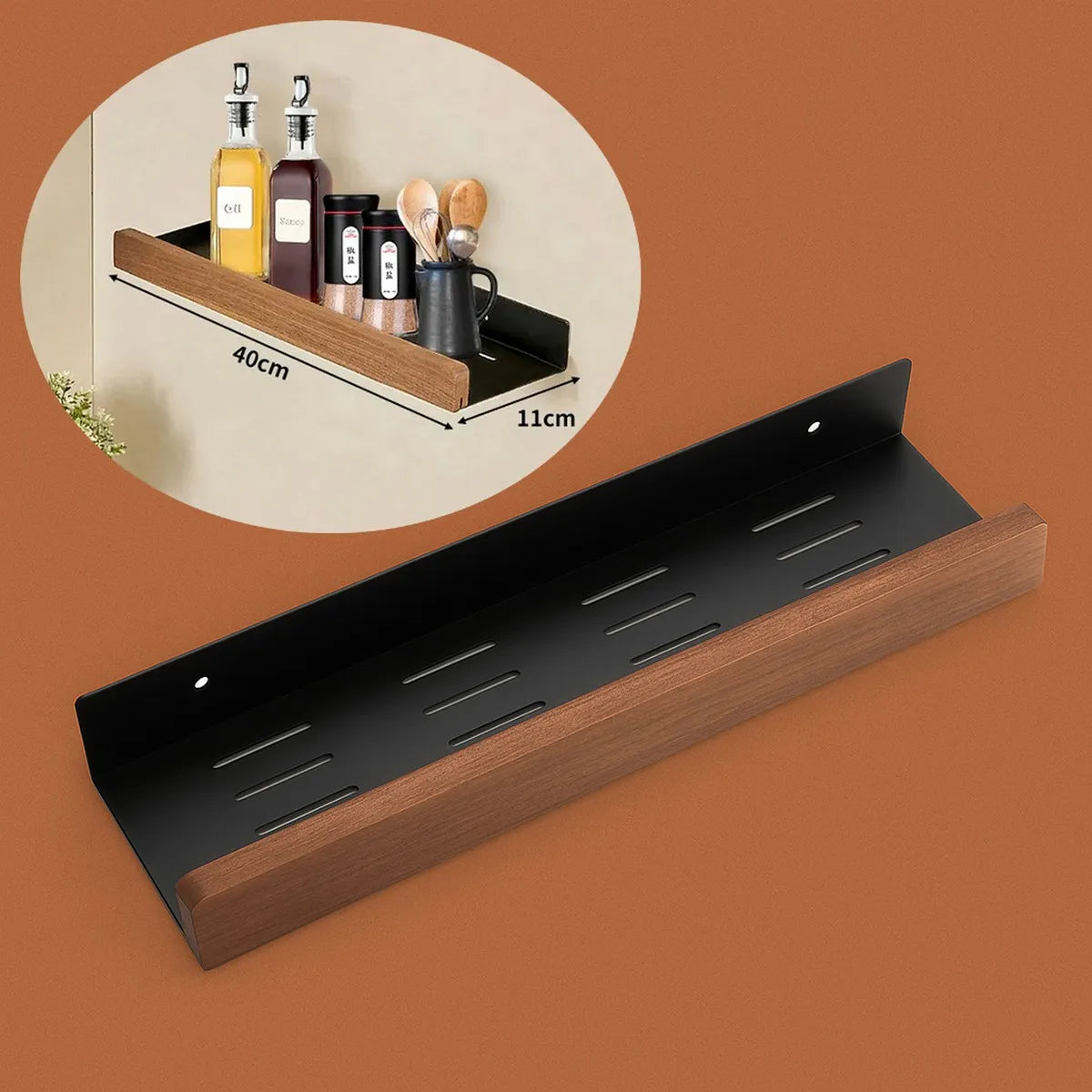 Prateleira Suspensa Multiuso Organizadora Inox Madeira 40cm