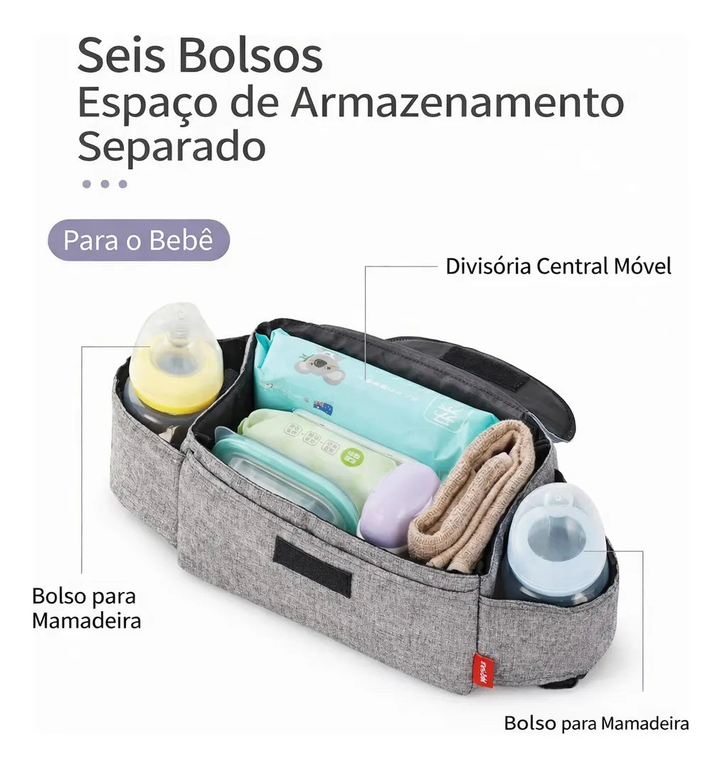 Bolsa Organizadora Carrinho Bebê Mamadeira Fralda Premium