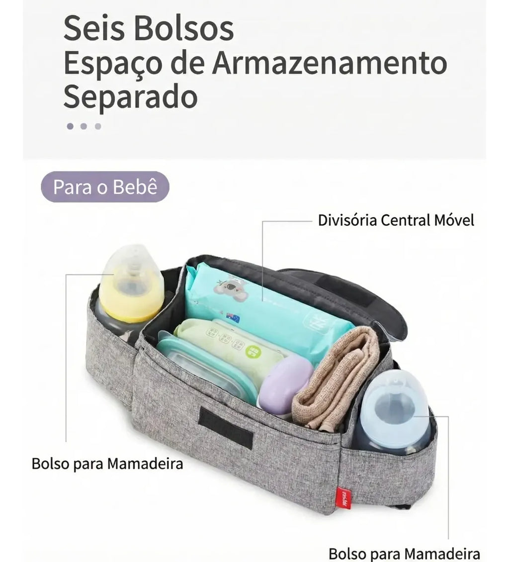 Bolsa Organizadora Carrinho Bebê Mamadeira Fralda Premium