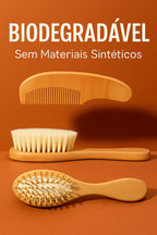 Kit 3 Escova e Pente Bebê Madeira Cerdas Naturais Anti Frizz Minizen