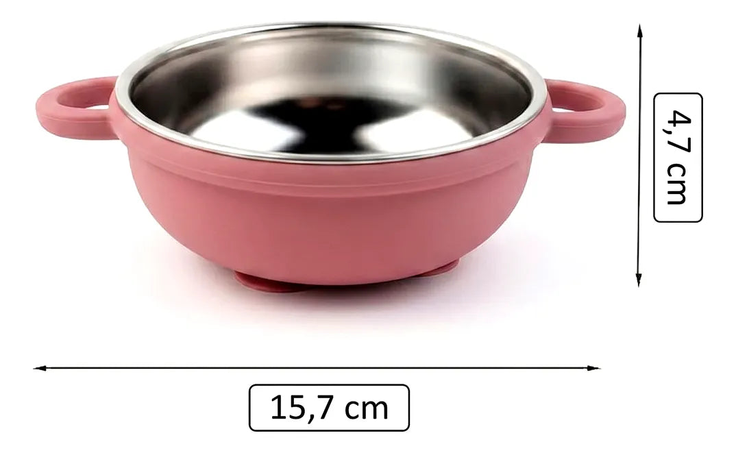 Kit 2x Tigelas Prato Infantil Inox Silicone Ventosa Premium