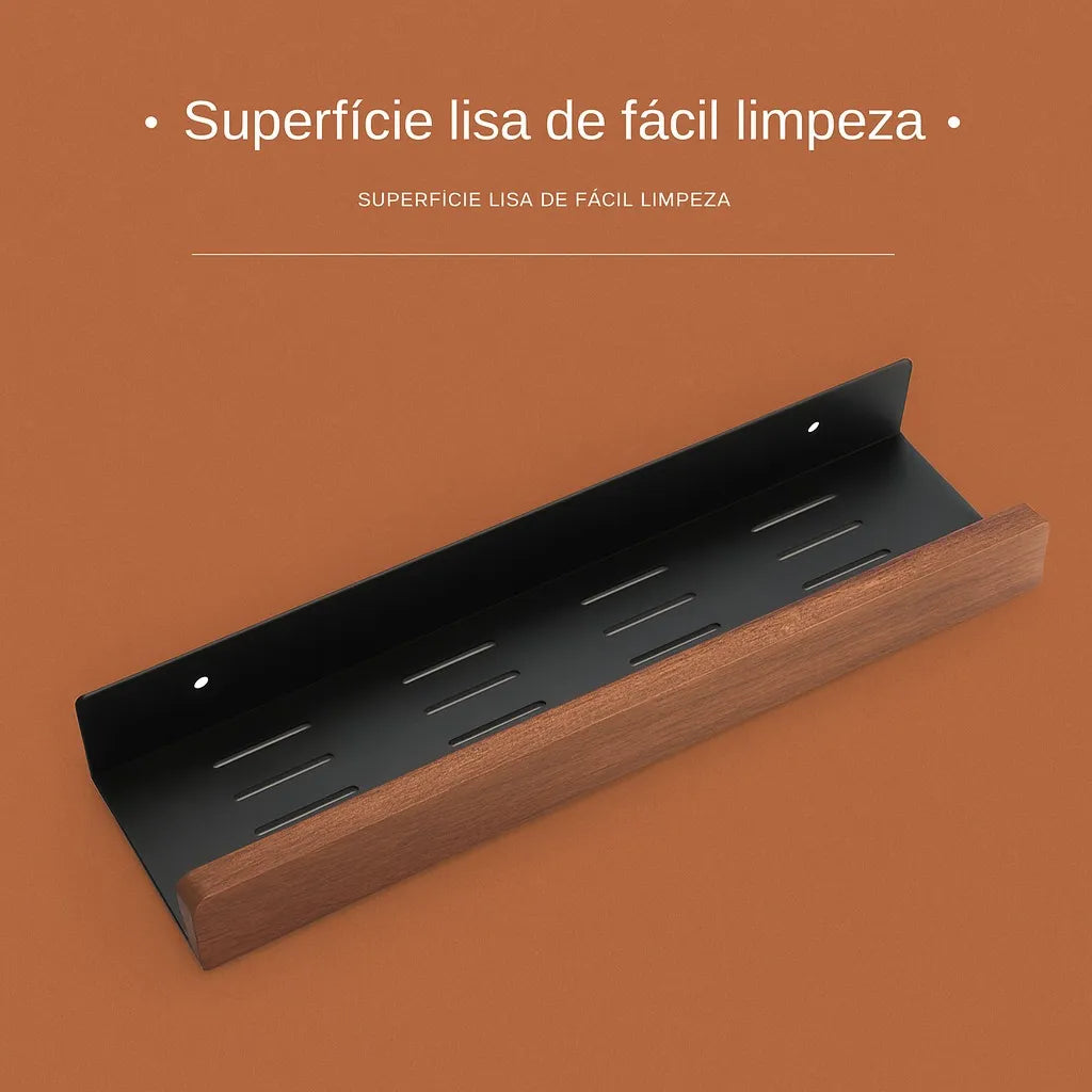 Prateleira Suspensa Multiuso Organizadora Inox Madeira 40cm