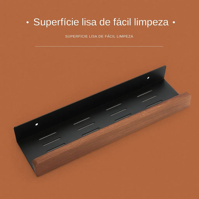 Prateleira Suspensa Multiuso Organizadora Inox Madeira 40cm