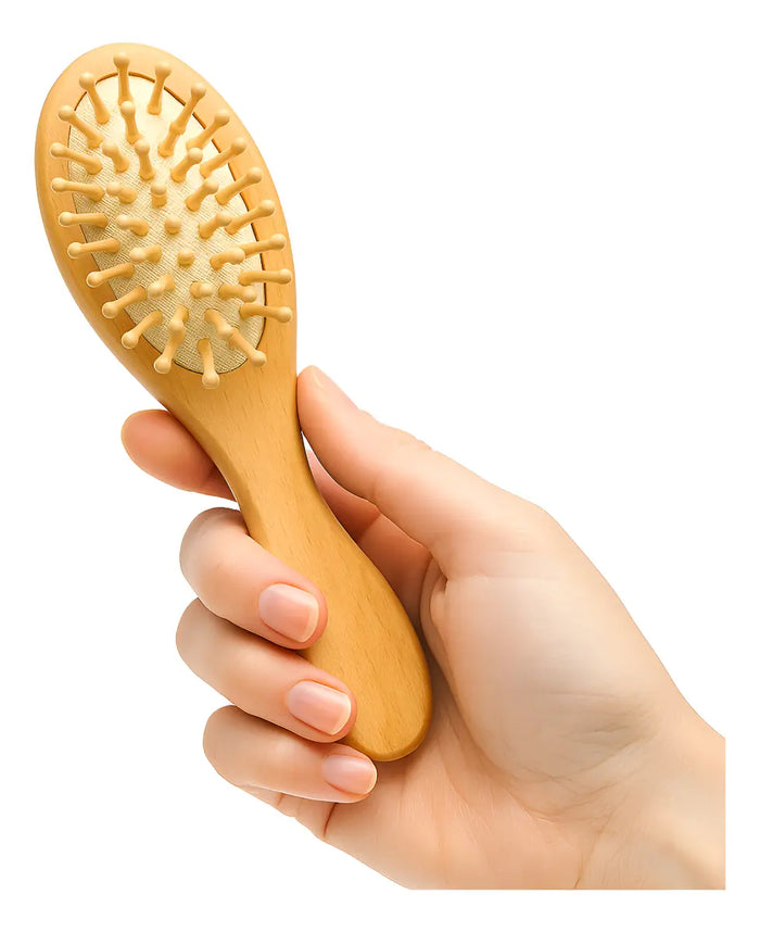 Mini Escova Madeira Natural Anti-frizz Portátil P/ Bolsa
