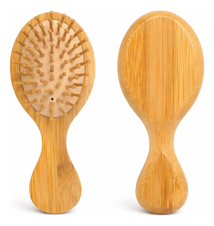 2x Mini Escova Antifrizz Bambu 14cm Para Bolsa