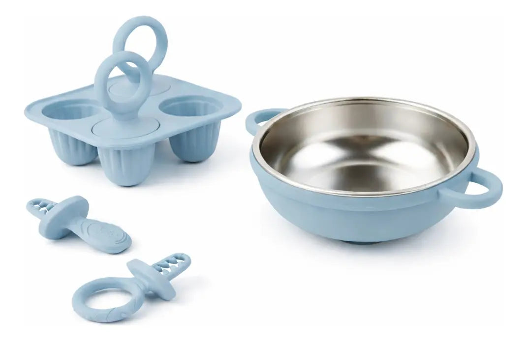 Kit Infantil Tigela Inox + Forminha Picolé Silicone Bpa Free