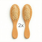 Kit 2x Mini Escovinha Bolsa Portátil Madeira Antifrizz