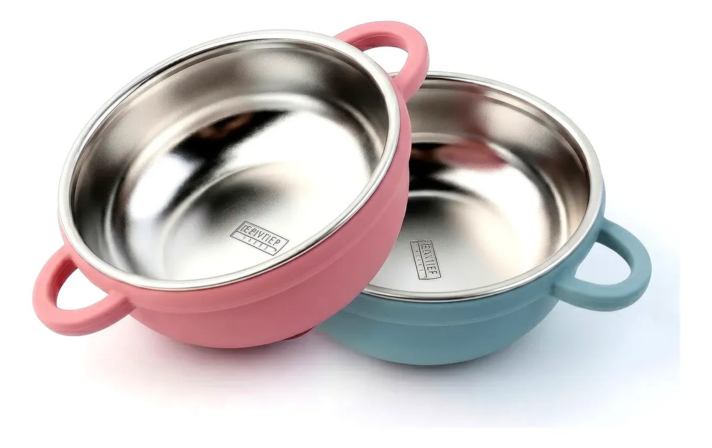 Kit 2x Tigelas Prato Infantil Inox Silicone Ventosa Premium