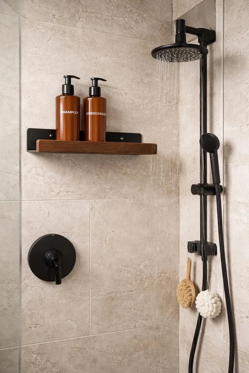 Prateleira Suspensa Multiuso Organizadora Inox Madeira 40cm