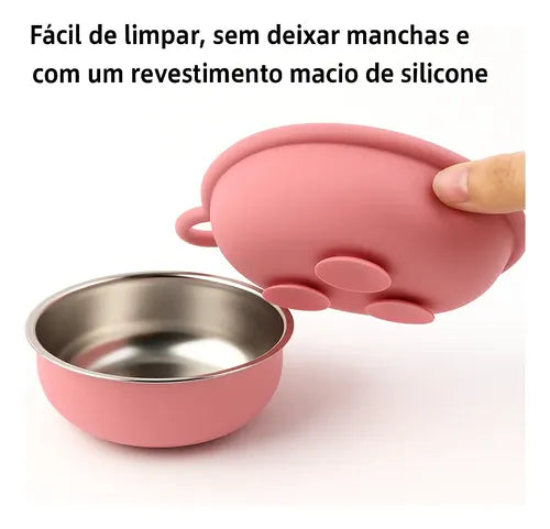 Kit Tigela Inox + Forminha Picolé Silicone Bpa Free Infantil