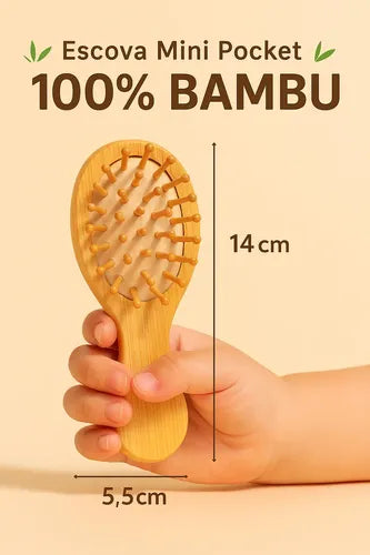 Escova Pequena Bambu Cabelo Anti Frizz Minimalista