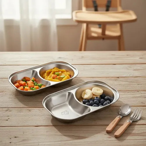Prato Papinha Bebê Inox 304 Duplo Blw Infantil Livre Bpa