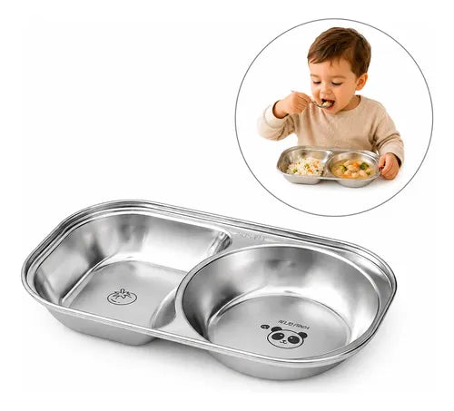 Prato Papinha Bebê Inox 304 Duplo Blw Infantil Livre Bpa