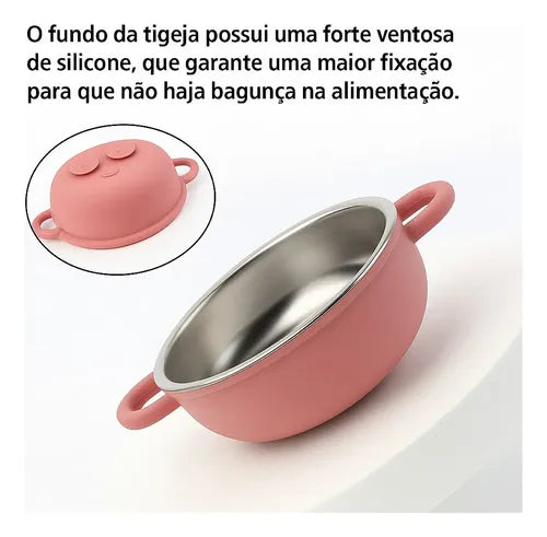 Tigela Prato Infantil Inox Ventosa Silicone Antiderrapante