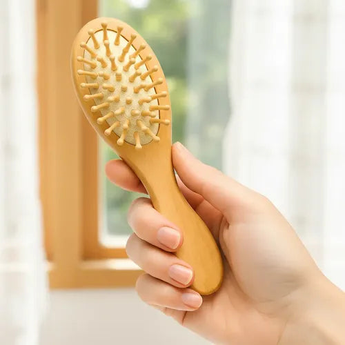 Mini Escova Madeira Natural Anti-frizz Portátil P/ Bolsa