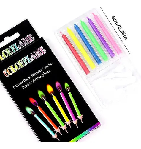 6 Velas Decorativas Chamas Coloridas Bolo Festa Infantil