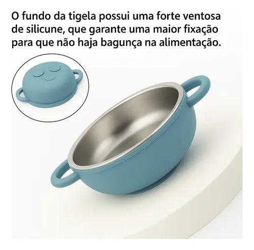 Tigela Infantil Inox Bowl Com Ventosa Antiderrapante