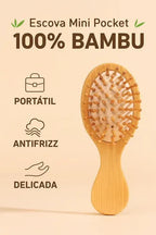 Escova Pequena Bambu Cabelo Anti Frizz Minimalista