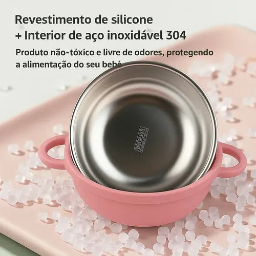 Tigela Prato Infantil Inox Ventosa Silicone Antiderrapante