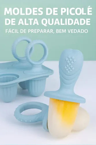 Kit Infantil Tigela Inox + Forminha Picolé Silicone Bpa Free