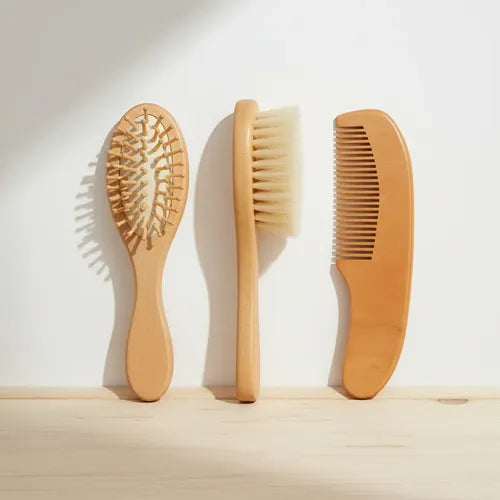 Kit Cabelo Bebê Bambu Cerdas Naturais 3 Peças