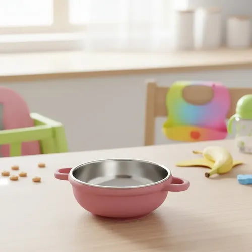 Tigela Prato Infantil Inox Ventosa Silicone Antiderrapante
