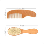 Kit Escova E Pente De Madeira Bebê Cerdas Macias Natural