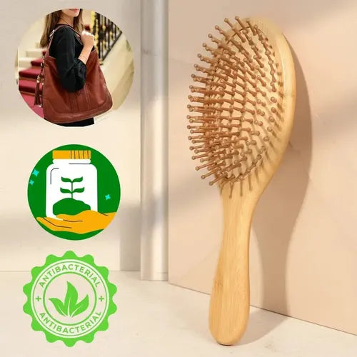 Escova Cabelo Raquete Bambu Anti Frizz Antiestática