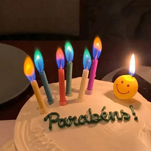 6 Velas Decorativas Chamas Coloridas Bolo Festa Infantil