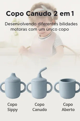 Copo Silicone Infantil Treinamento Livre De Bpa Canudo Tampa