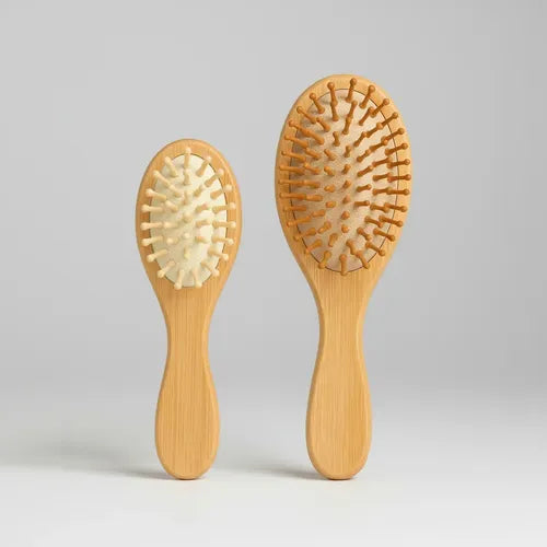 2x Escova De Cabelo Família De Bambu Anti Frizz Durável