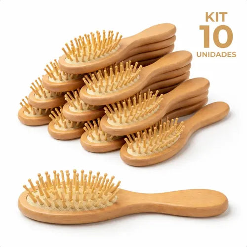 Kit 10 Mini Escovinha Cabelo Antifrizz Bolsa Viagem Brinde