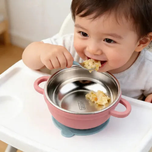 Kit 2x Tigelas Prato Infantil Inox Silicone Ventosa Premium